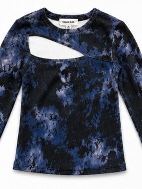 Tie-Dye Blue Cutout Long-Sleeve Top